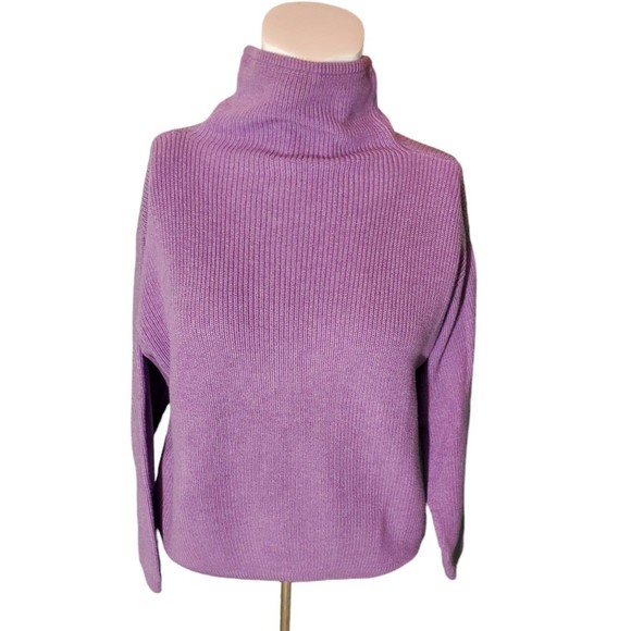 Belford Purple Pima Cotton Sweater Rib Knit Mock Neck Pullover Sz XS - Picture 1 of 6